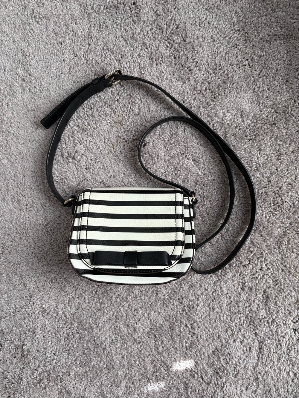 kate spade Black and White Striped Crossbody with Bow Accent